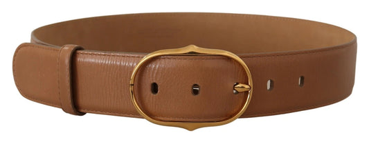 Dolce & Gabbana Brown Leather Gold Metal Oval Buckle Belt braun