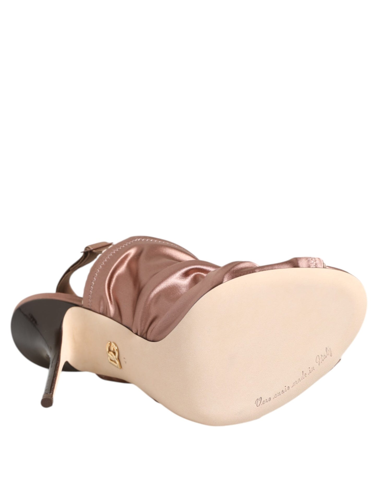 Dolce & Gabbana Bronze Satin Ruched Slingback Sandals Shoes Curated Luxury Accessories by Orvyn