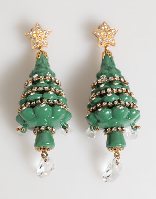 Dolce & Gabbana Gold Brass Multicolour Christmas Tree Earrings Curated Luxury Accessories by Orvyn