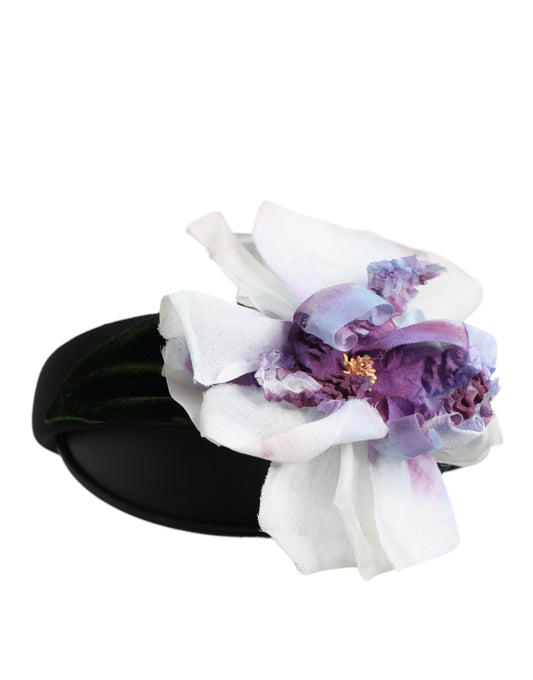 Dolce & Gabbana Black Green Silk Purple White Floral Appliqué Accessory Headband Curated Luxury Accessories by Orvyn