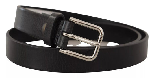 Dolce & Gabbana Leather Silver Tone Black Metal Buckle Belt schwarz