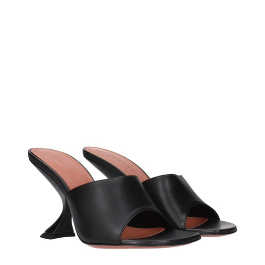 Amina Muaddi Black Leather Stiletto Heel Sandals Curated Luxury Accessories by Orvyn