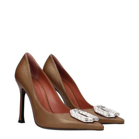 Amina Muaddi Brown Leather High Heel Pumps Curated Luxury Accessories by Orvyn