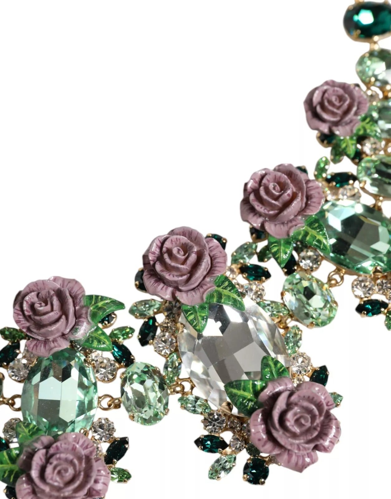 Dolce & Gabbana Gold Brass Link Chain Rose Petal Crystal Necklace Curated Luxury Accessories by Orvyn