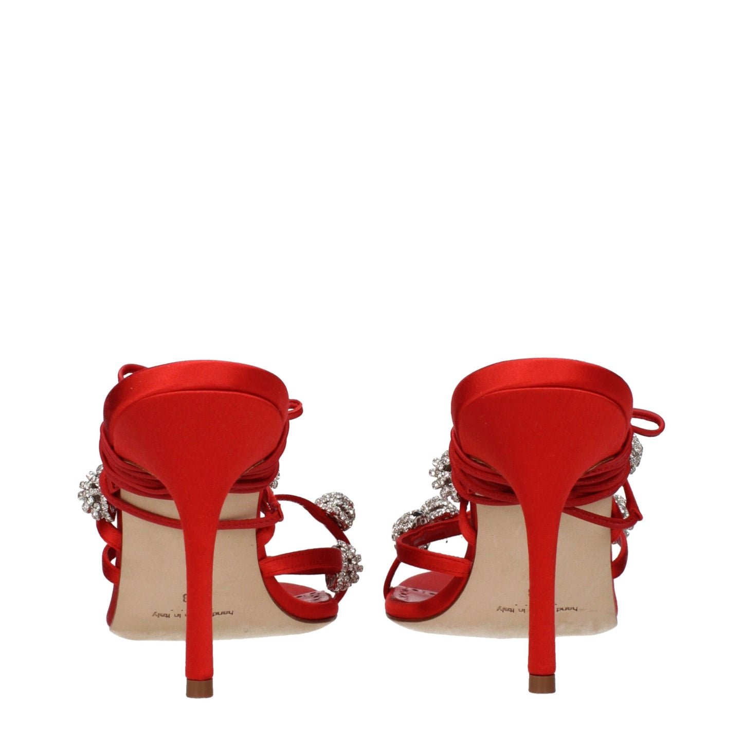 Manolo Blahnik Red Satin Stiletto Heel Sandals Curated Luxury Accessories by Orvyn