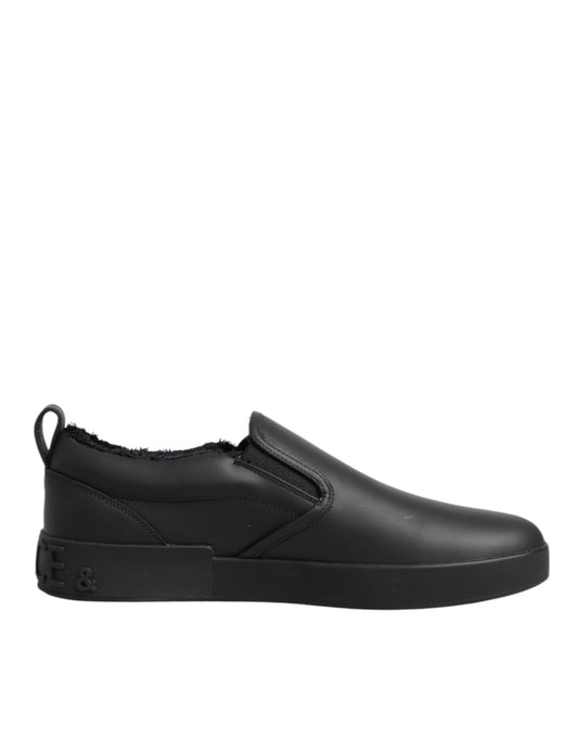 Dolce & Gabbana Black Leather Low Top Slip On Sneakers Shoes Curated Luxury Accessories by Orvyn