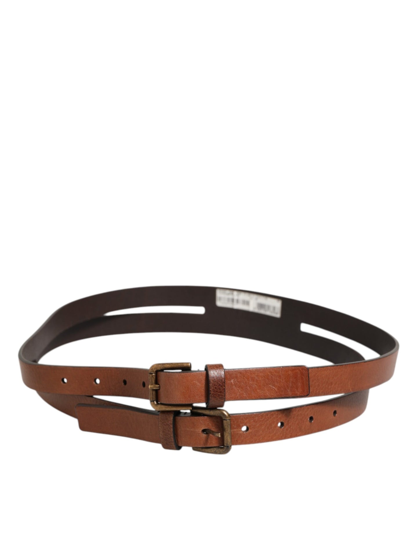 Dolce & Gabbana Brown Double Strap Leather Gold Buckle Belt Curated Luxury Accessories by Orvyn