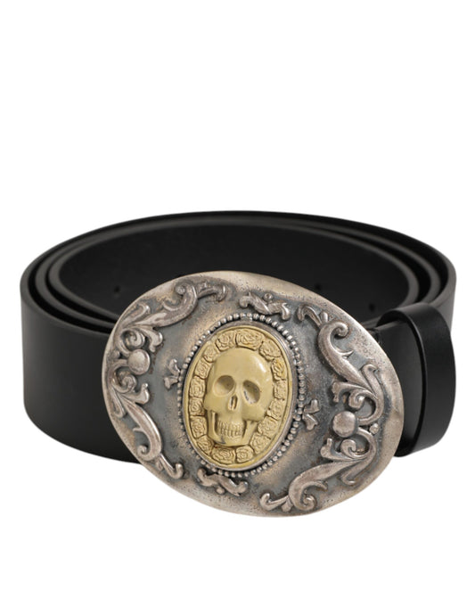 Dolce & Gabbana Black Leather Ornate Metal Buckle Men Belt Curated Luxury Accessories by Orvyn