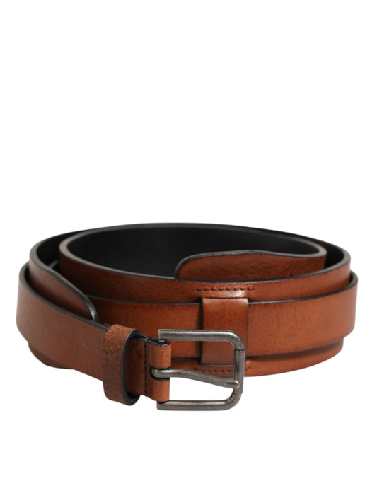 Dolce & Gabbana Brown Classic Gold Metal Logo Buckle Men Belt Curated Luxury Accessories by Orvyn