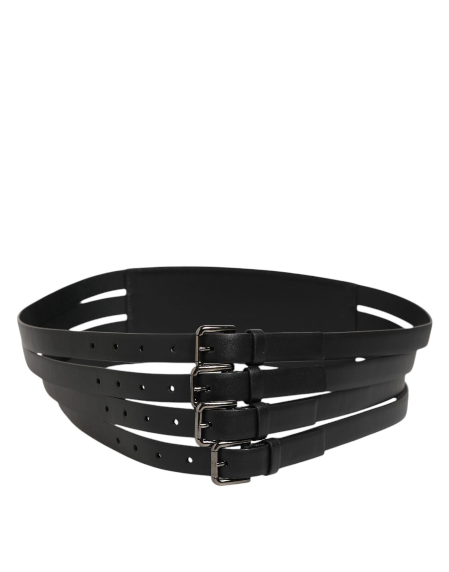 Dolce & Gabbana Black Leather 4-Strap Metal Multi-Buckle Belt Curated Luxury Accessories by Orvyn