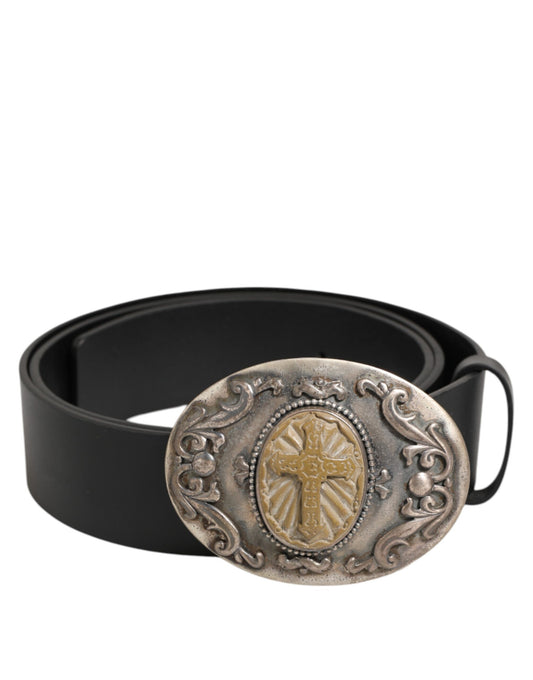 Dolce & Gabbana Black Leather Ornate Metal Buckle Men Belt Curated Luxury Accessories by Orvyn