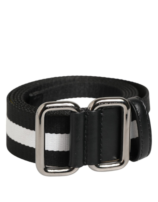 Dolce & Gabbana Black White Striped Metal Buckle Men Belt Curated Luxury Accessories by Orvyn
