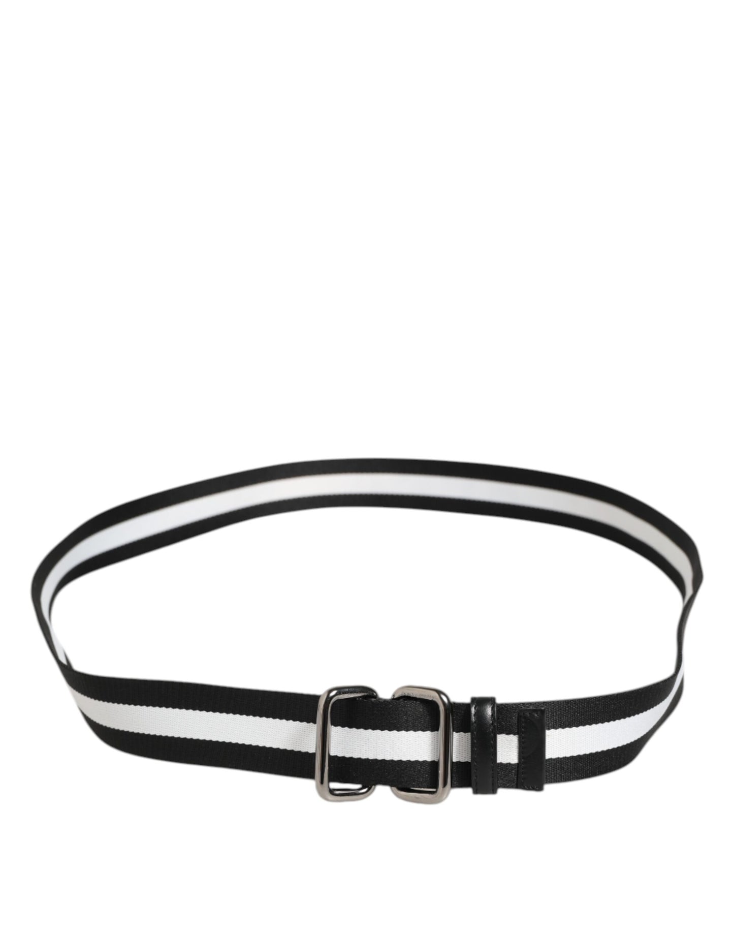 Dolce & Gabbana Black White Striped Metal Buckle Men Belt Curated Luxury Accessories by Orvyn