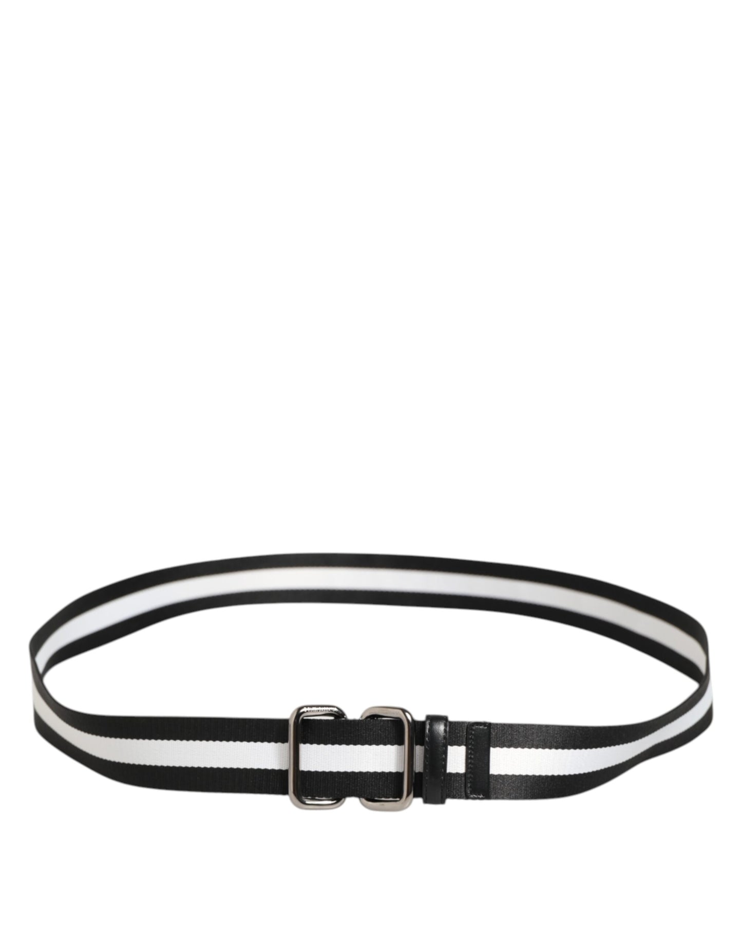 Dolce & Gabbana Black White Striped Logo Metal Buckle Belt Curated Luxury Accessories by Orvyn