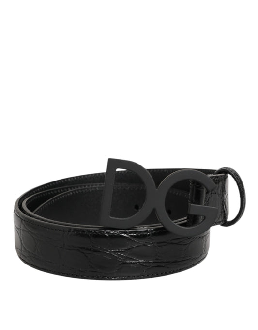 Dolce & Gabbana Black Exotic Leather Metal Logo Buckle Belt Curated Luxury Accessories by Orvyn