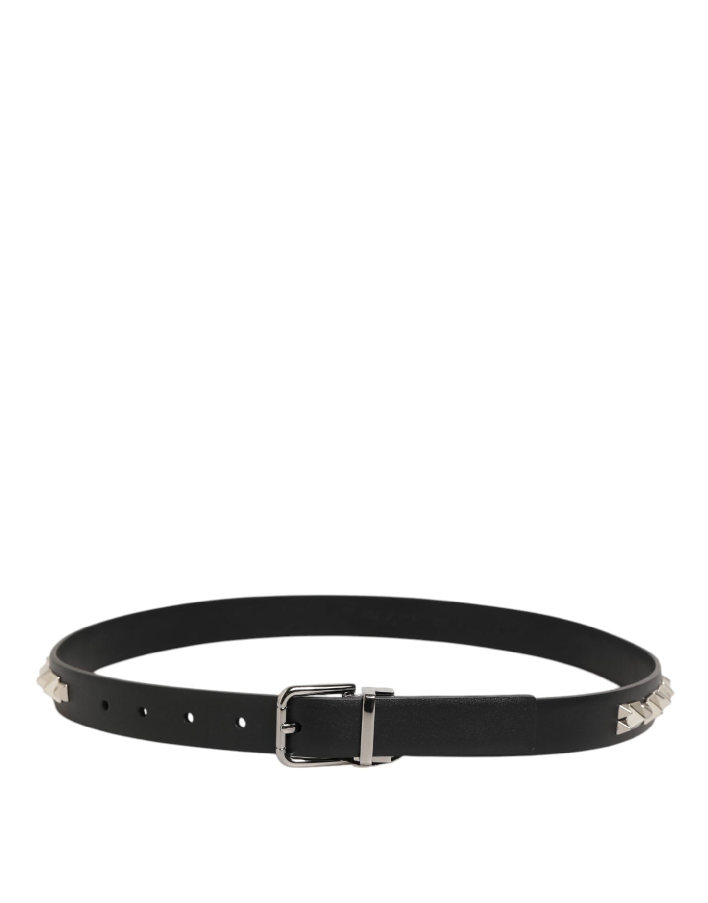 Dolce & Gabbana Black Leather Studded Silver-Tone Buckle Belt Curated Luxury Accessories by Orvyn