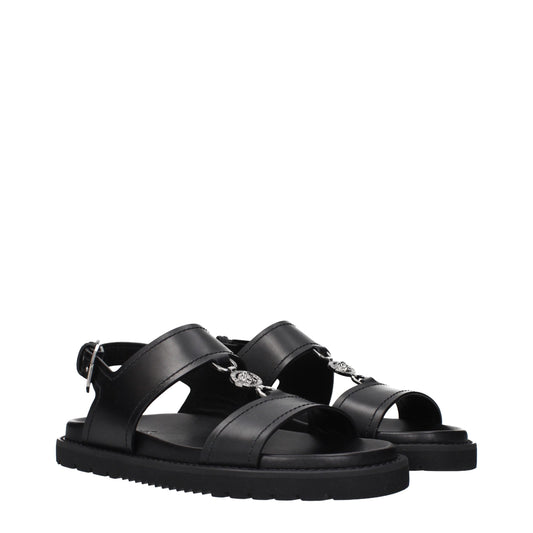 Versace Black Leather Flat Sandals Curated Luxury Accessories by Orvyn