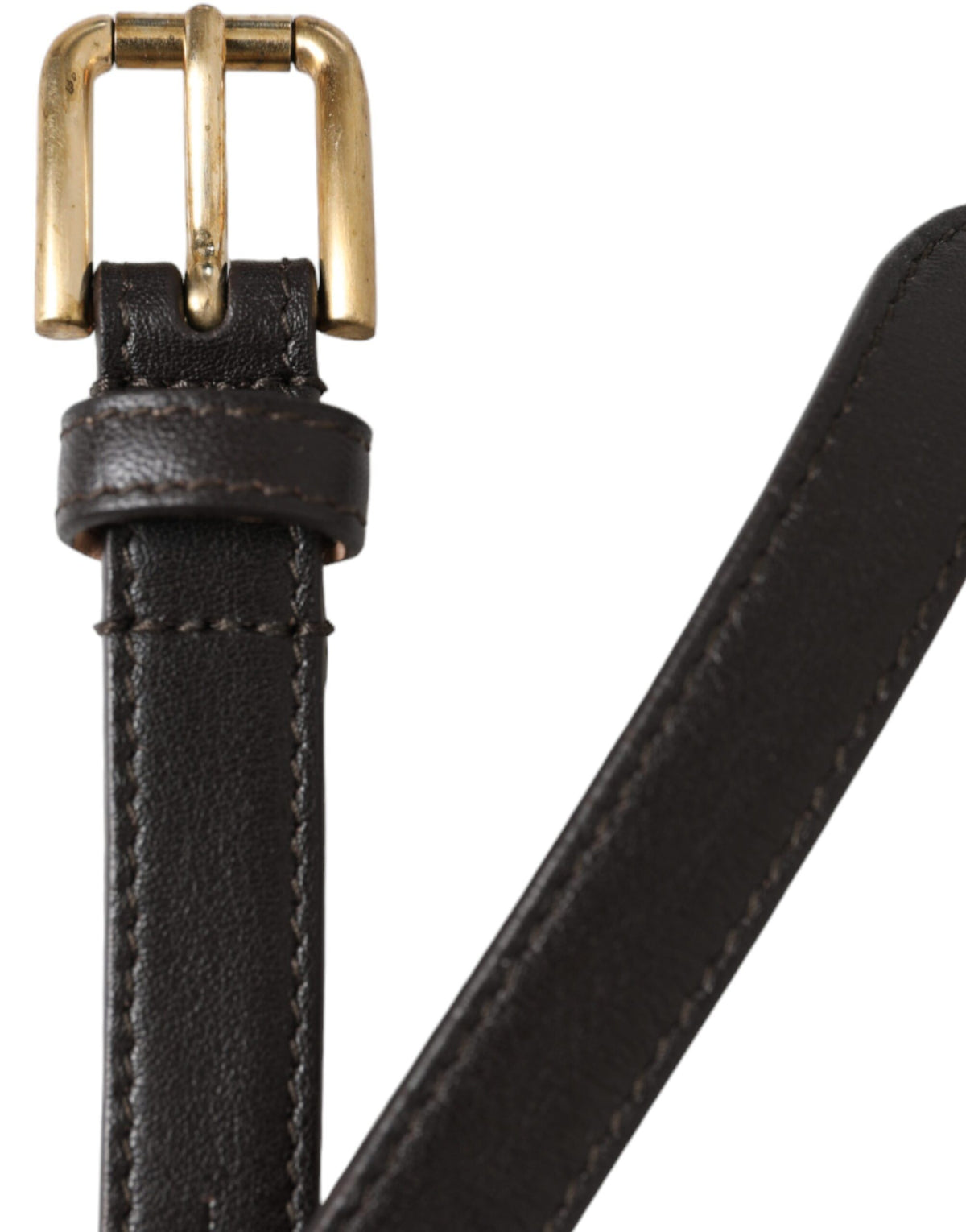 Dolce & Gabbana Black Leather Long Skinny Gold Metal Buckle Belt schwarz