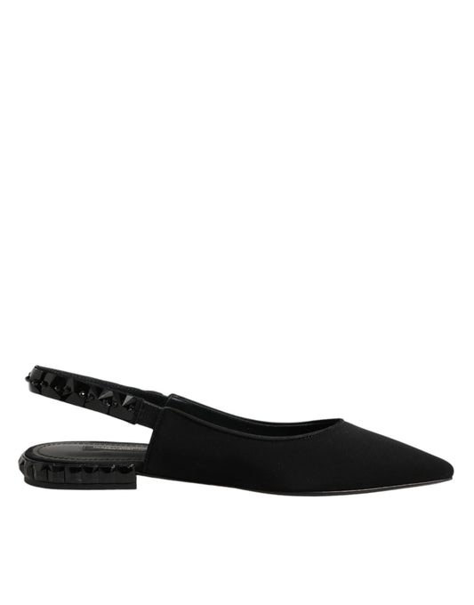 Dolce & Gabbana Black Crystal Charmeuse Slingback Shoes Curated Luxury Accessories by Orvyn