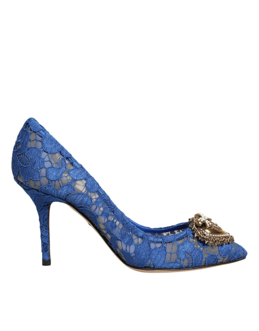 Dolce & Gabbana Blue Taormina Lace DEVOTION Pumps Shoes \ Curated Luxury Accessories by Orvyn