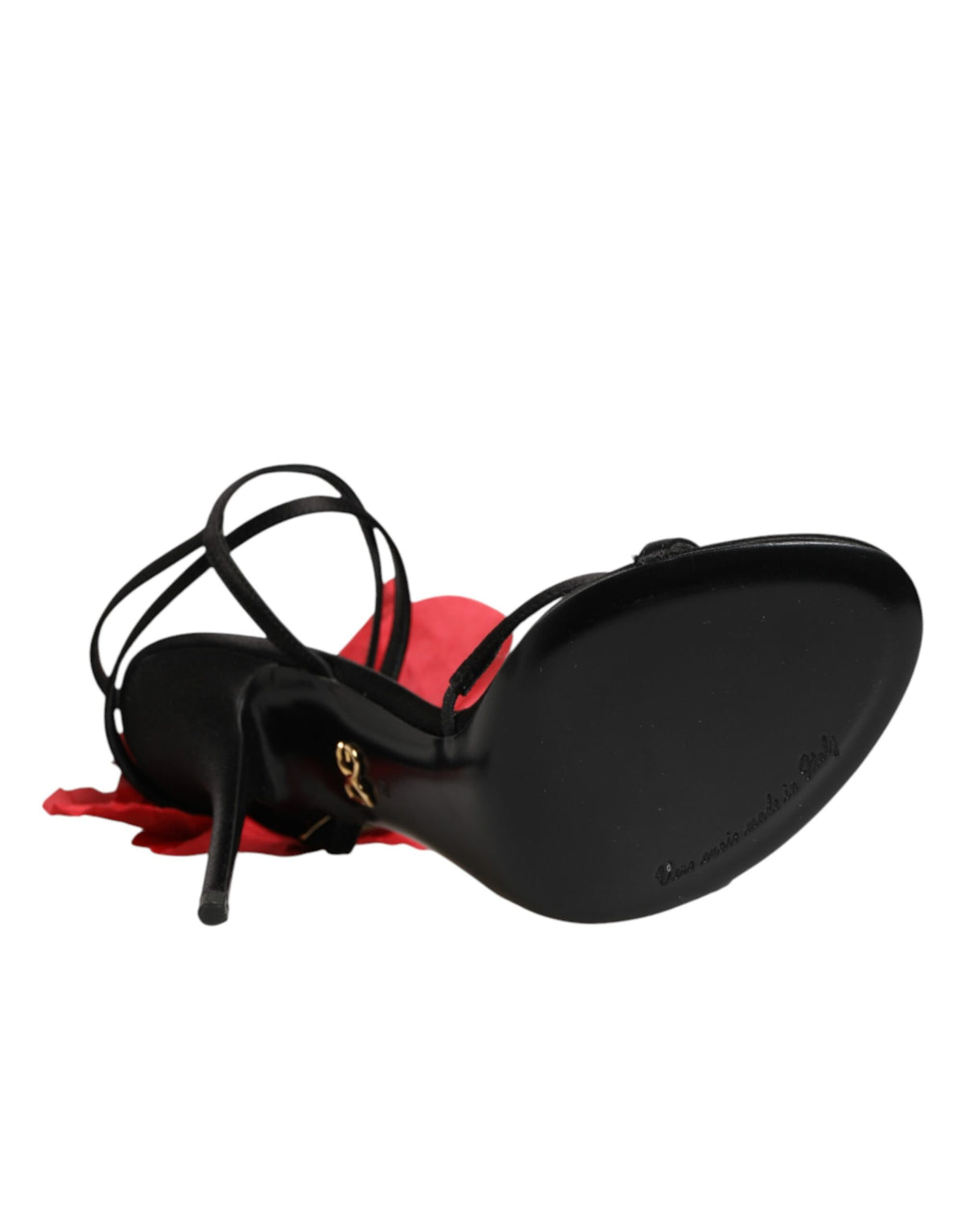 Dolce & Gabbana Black Leather Strappy Flower Heels Sandals Shoes schwarz
