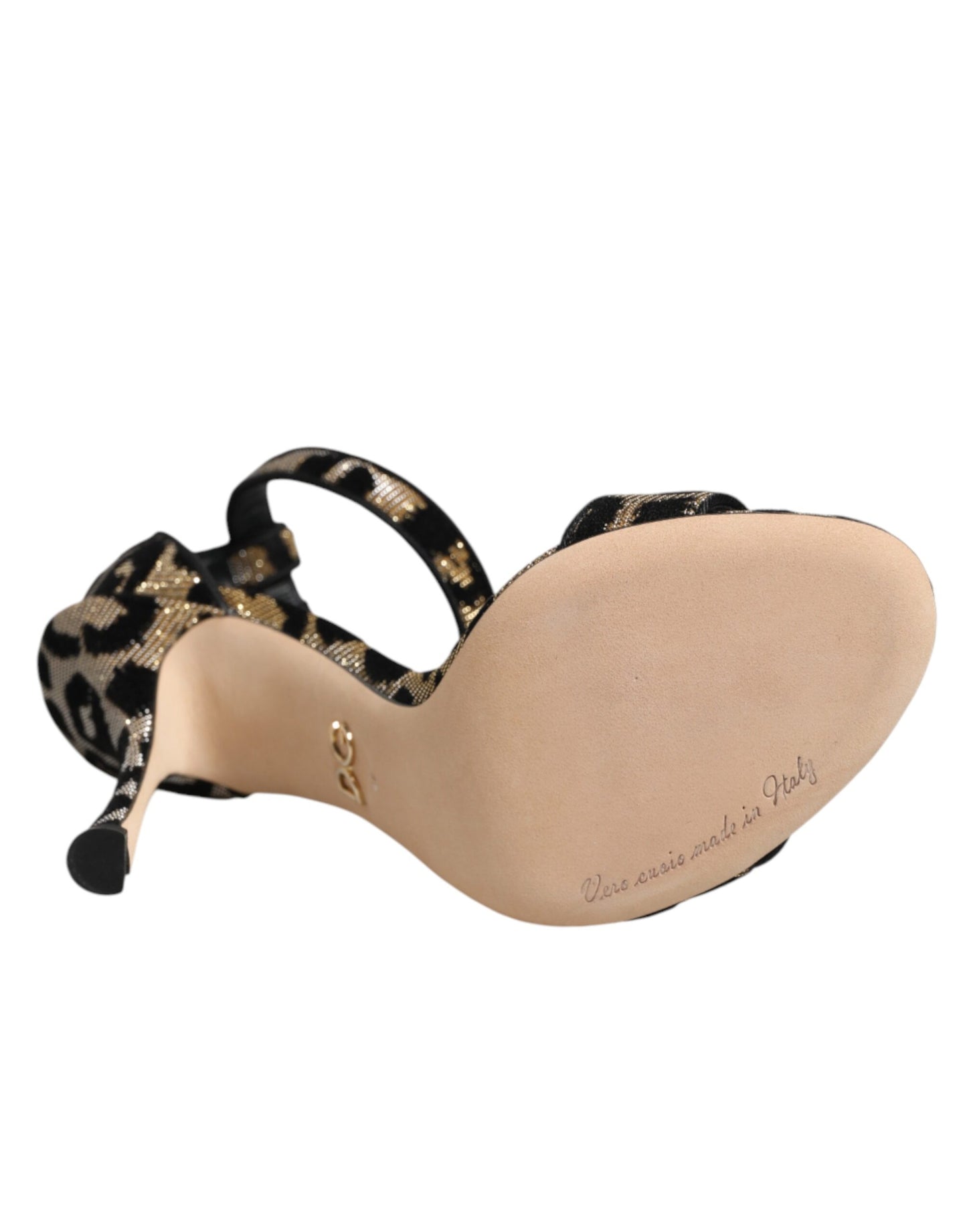 Dolce & Gabbana Gold Leopard Ankle Strap Heels Sandals Shoes Curated Luxury Accessories by Orvyn