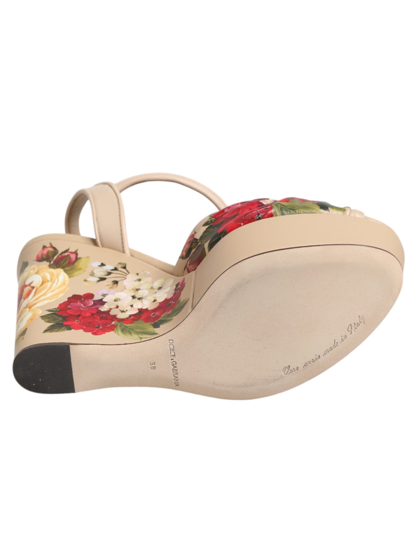 Dolce & Gabbana Beige Floral Ankle Strap Wedge Sandals Shoes Curated Luxury Accessories by Orvyn