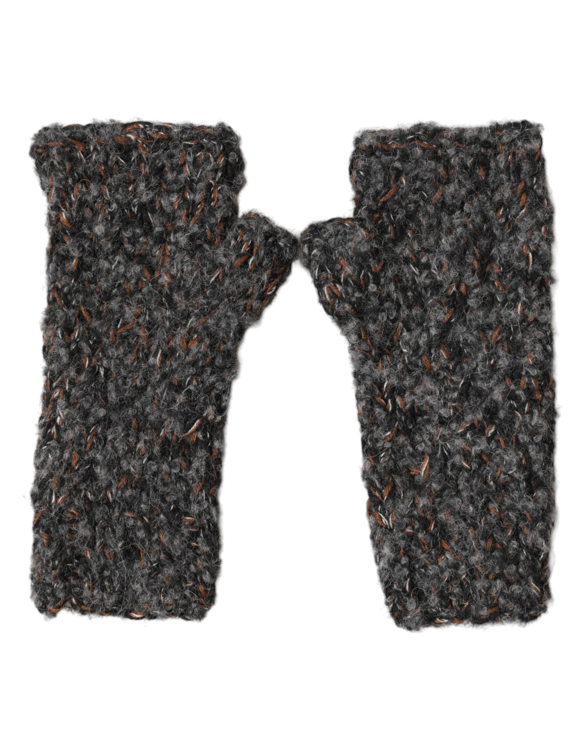 Dolce & Gabbana Gray Virgin Wool Knitted Fingerless Men Gloves grau