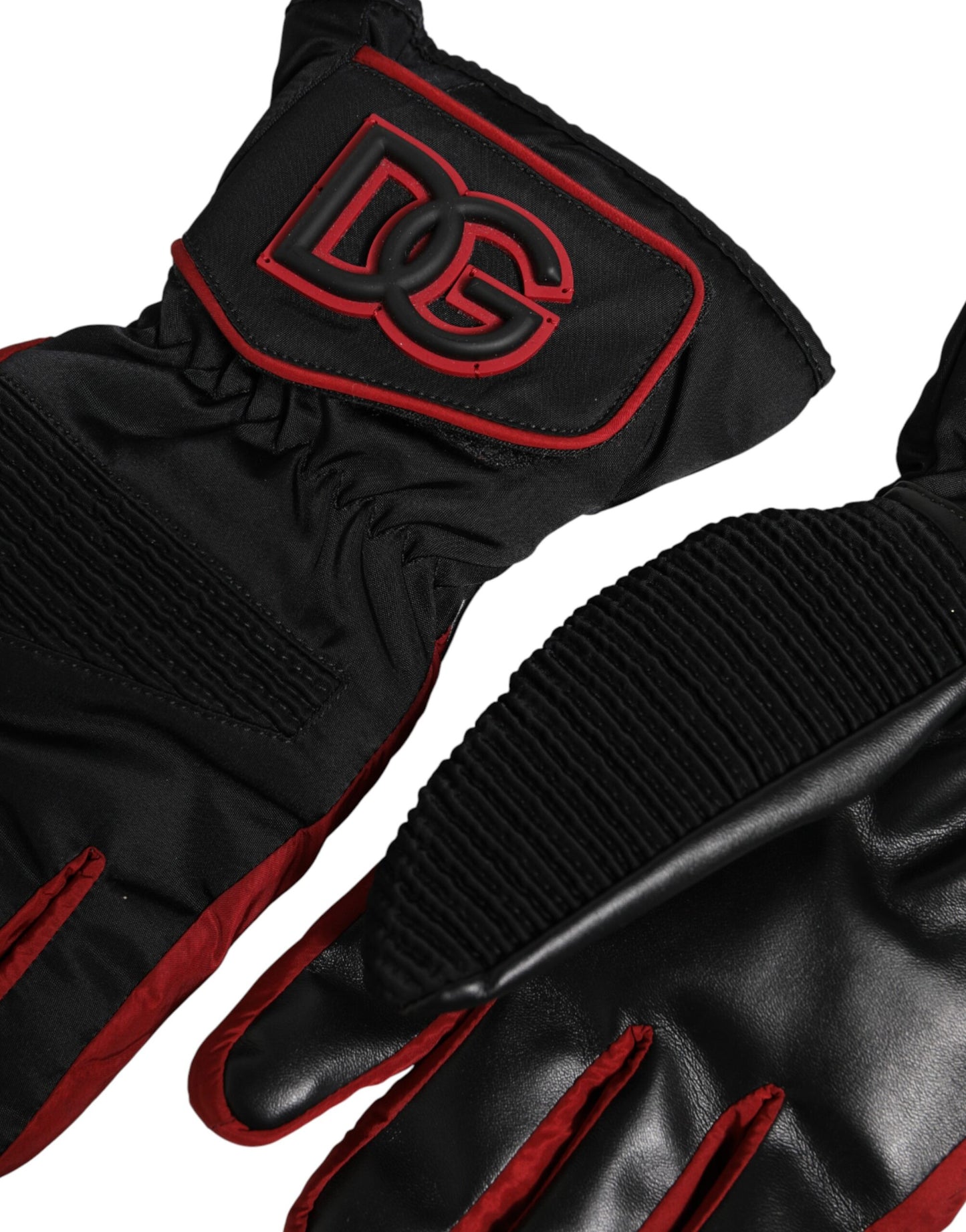Dolce & Gabbana Black Red Nylon Wrist Length Mitten Gloves schwarz