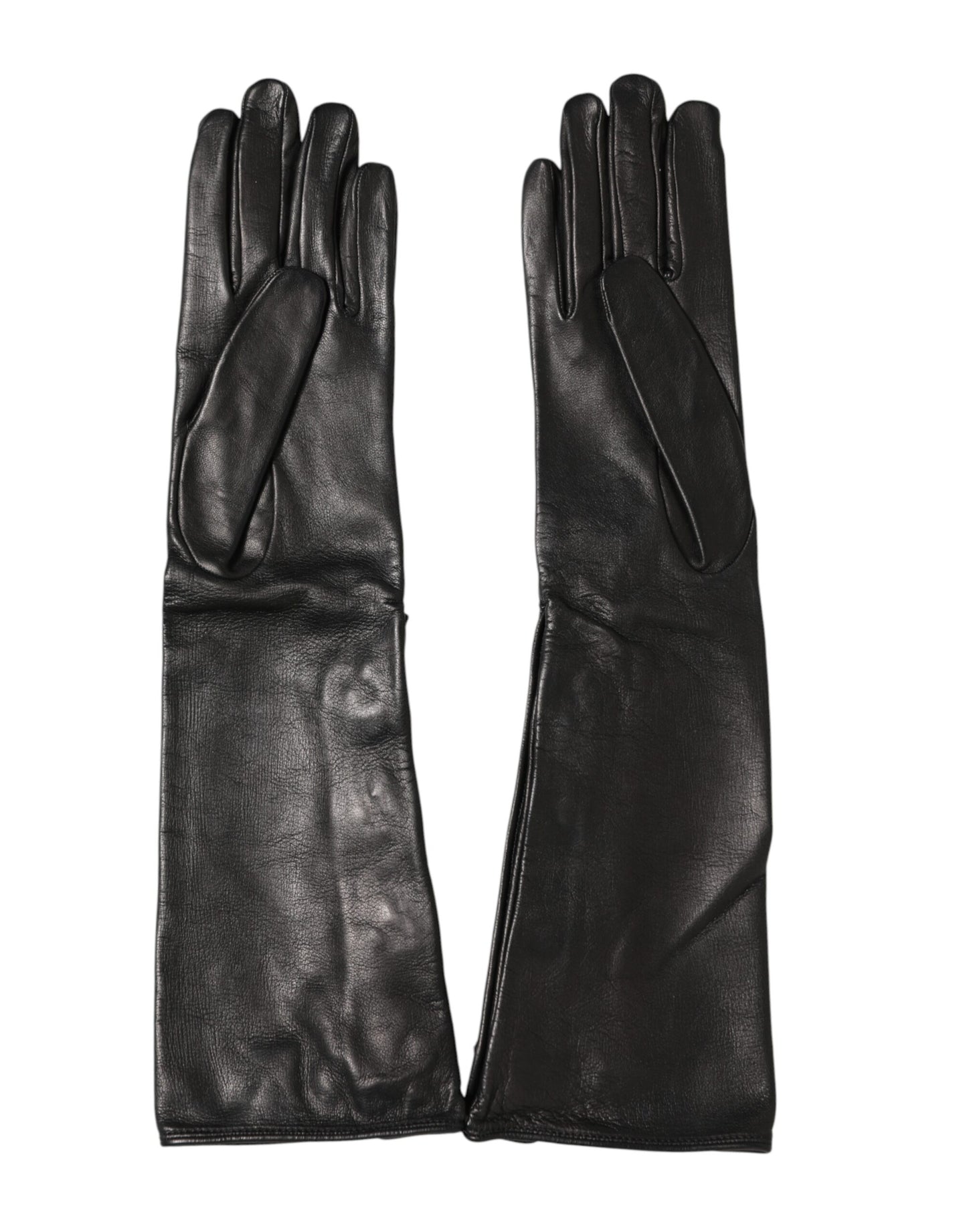 Dolce & Gabbana Black Leather Embellished Long Mitten Gloves Curated Luxury Accessories by Orvyn