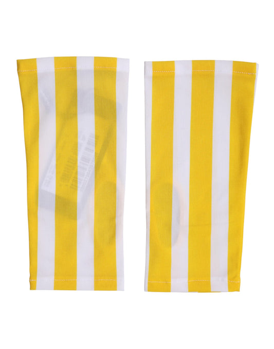 Dolce & Gabbana Yellow White Nylon Fingerless Wrist Length Gloves Curated Luxury Accessories by Orvyn