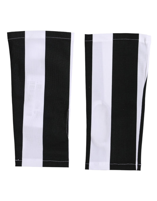 Dolce & Gabbana Black White Nylon Fingerless Wrist Length Gloves Curated Luxury Accessories by Orvyn