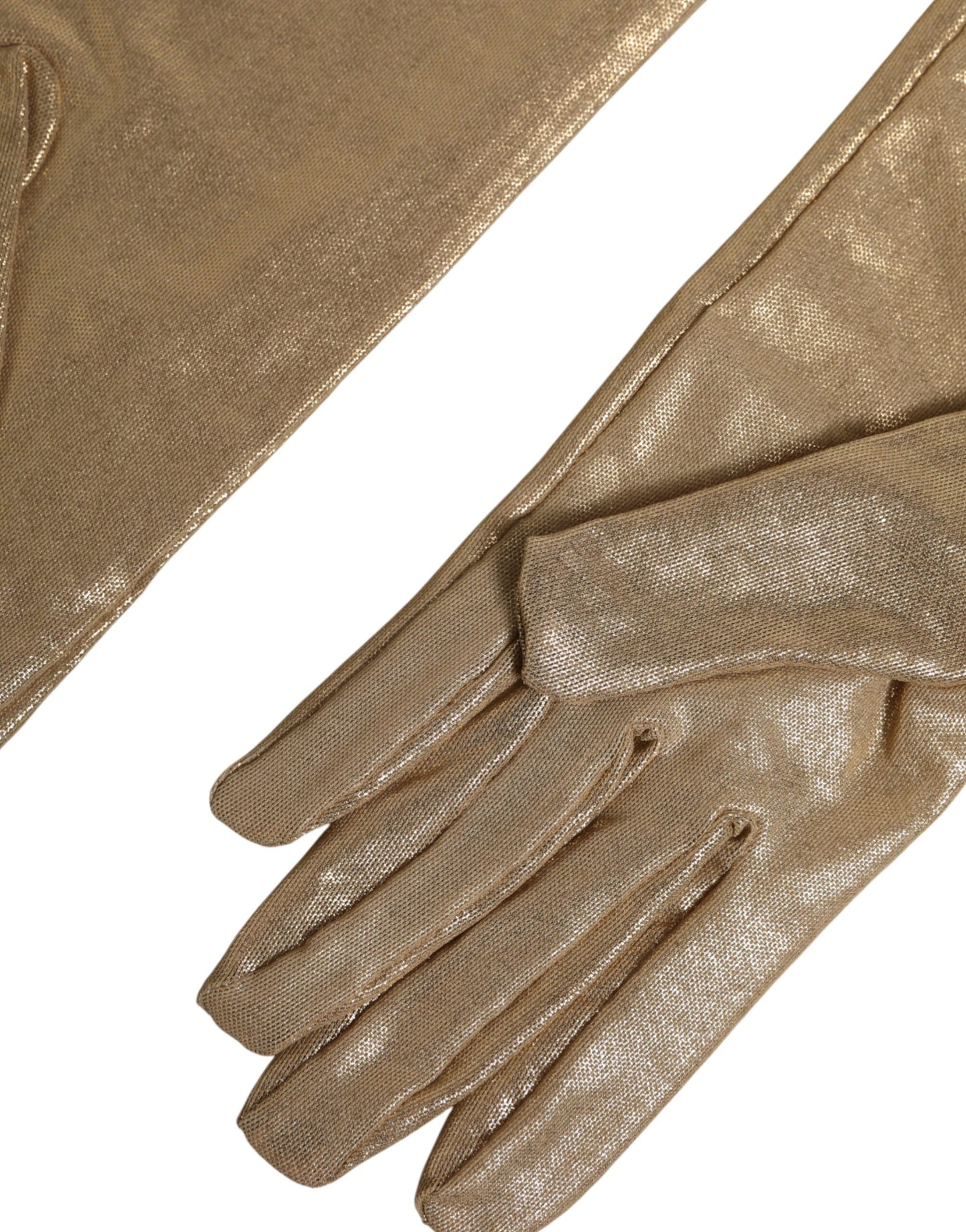 Dolce & Gabbana Beige Nylon Long Elbow Length Mitten Gloves Curated Luxury Accessories by Orvyn