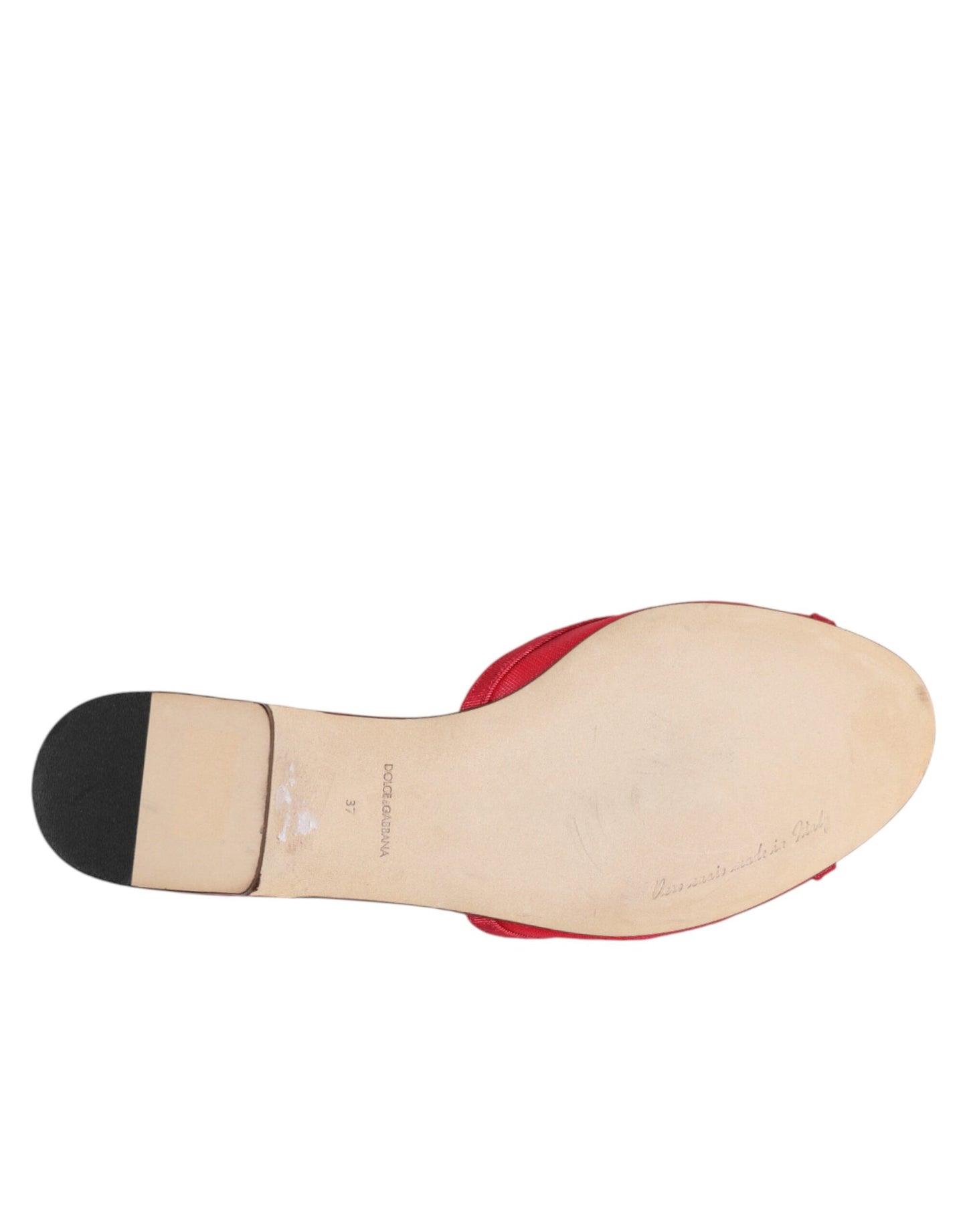 Dolce & Gabbana Red Embellished Flats Slip On Sandals Shoes Curated Luxury Accessories by Orvyn