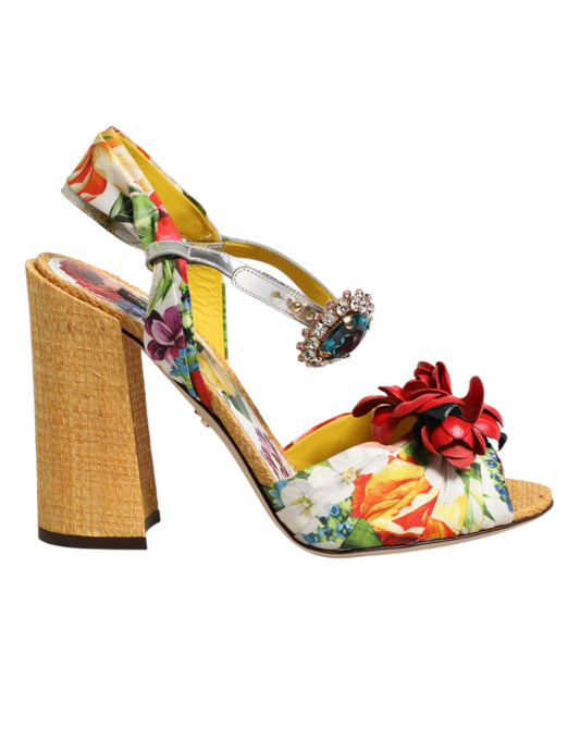 Dolce & Gabbana Multicolor Floral Crystal Embellished Sandals Shoes Curated Luxury Accessories by Orvyn