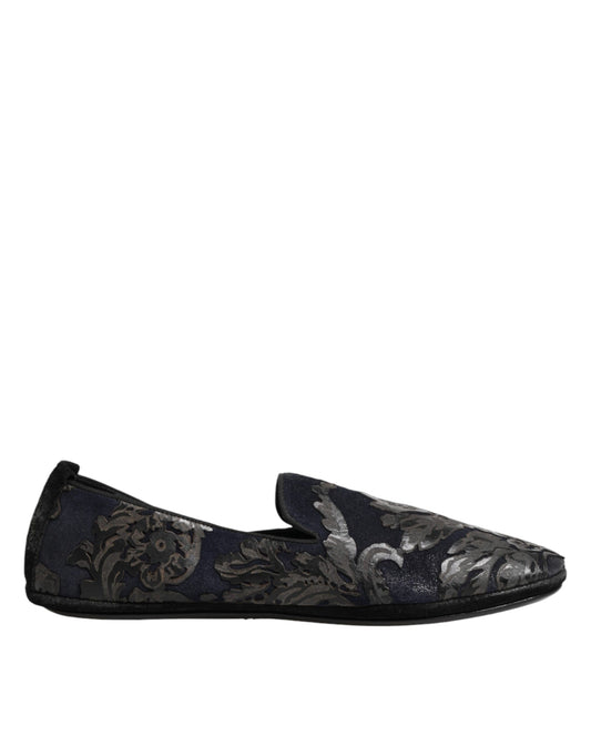Dolce & Gabbana Black Jacquard Leather Slip On Loafers Shoes Curated Luxury Accessories by Orvyn