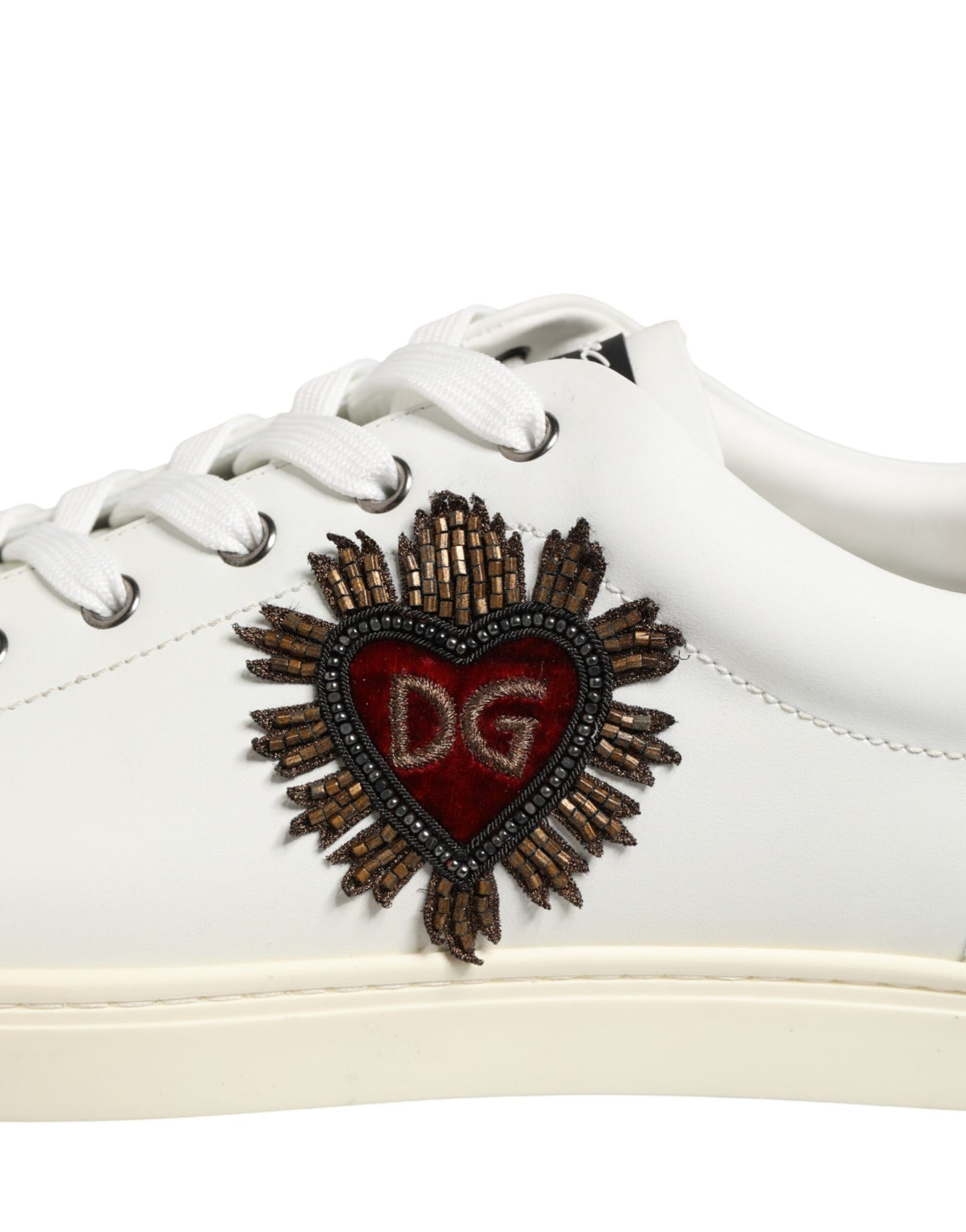Dolce & Gabbana White Leather Heart Embellished Sneakers Shoes weiss