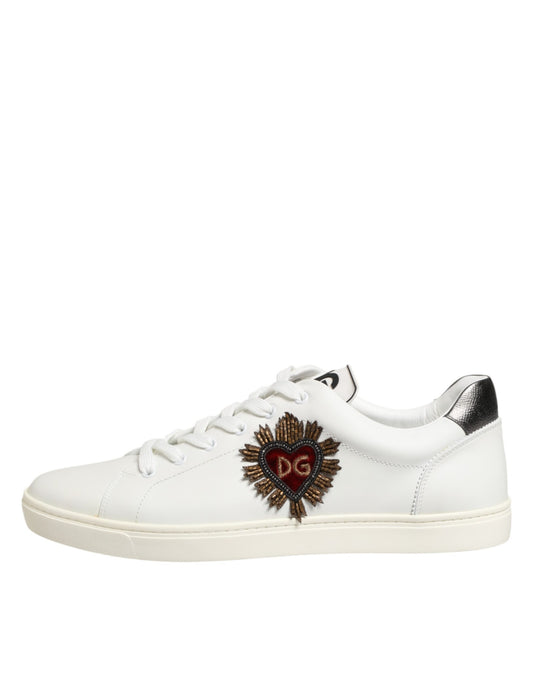 Dolce & Gabbana White Leather Heart Embellished Sneakers Shoes Curated Luxury Accessories by Orvyn