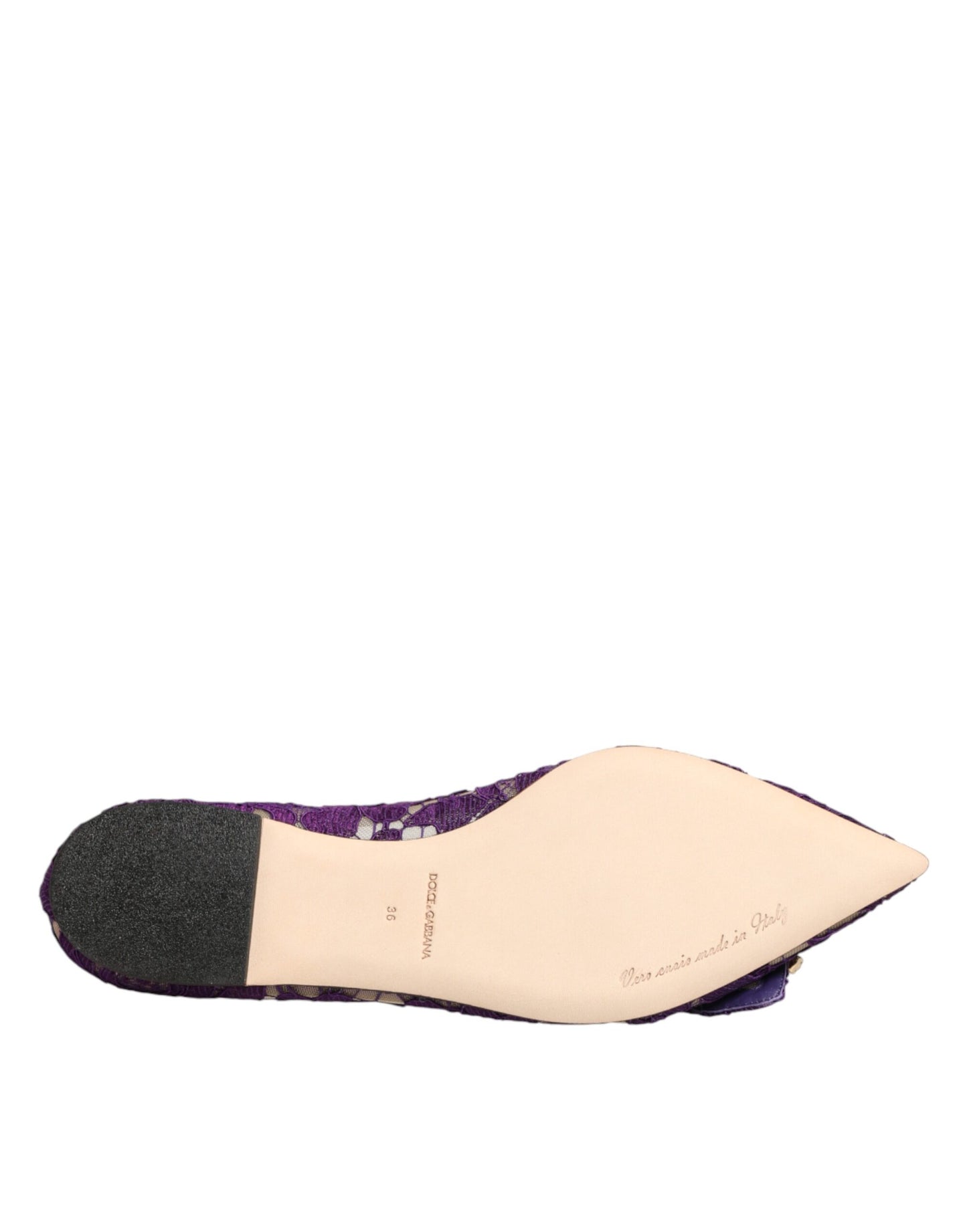 Dolce & Gabbana Purple Taormina Lace Crystals Flats Shoes Curated Luxury Accessories by Orvyn