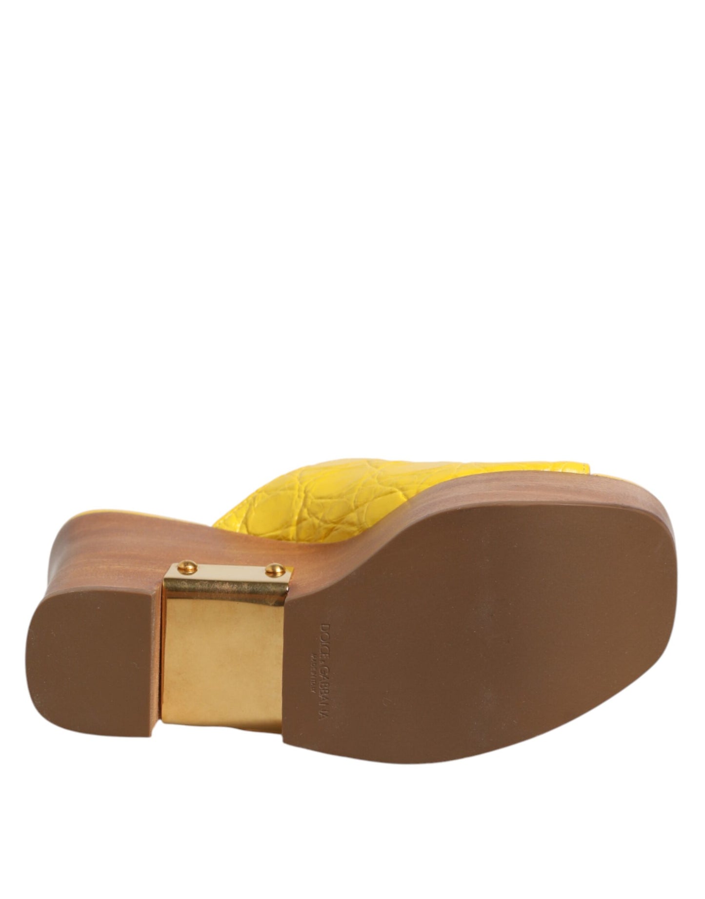 Dolce & Gabbana Yellow Leather Wood Mule Wedge Slides Shoes Curated Luxury Accessories by Orvyn