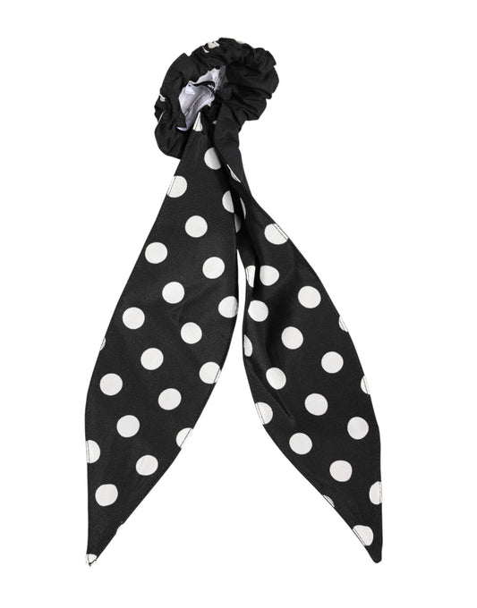 Dolce & Gabbana Black Cotton Polka Dot Scarf Tie Accessory Hair Scrunchie Curated Luxury Accessories by Orvyn