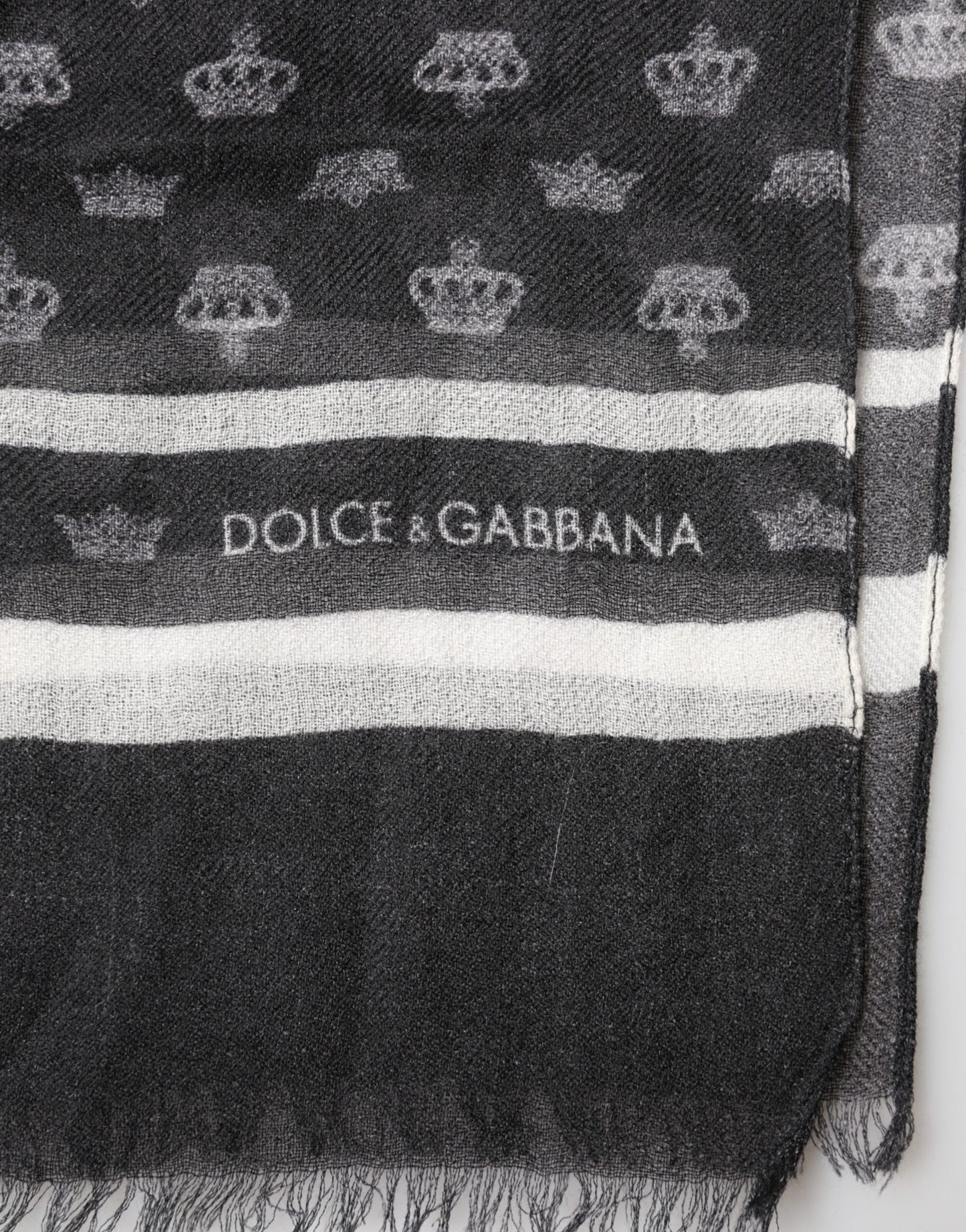 Dolce & Gabbana Black Crown Cashmere Neck Wrap Shawl Scarf Curated Luxury Accessories by Orvyn