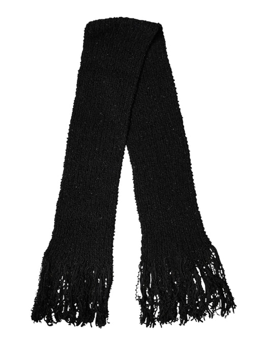 Dolce & Gabbana Black Wool Fringes Neck Wrap Foulard Scarf Curated Luxury Accessories by Orvyn