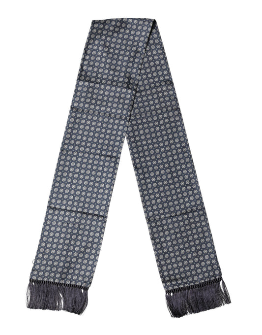 Dolce & Gabbana Blue Patterned Fringes Neck Foulard Scarf Curated Luxury Accessories by Orvyn