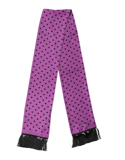 Dolce & Gabbana Violet Polka Dot Fringes Neck Foulard Scarf Curated Luxury Accessories by Orvyn