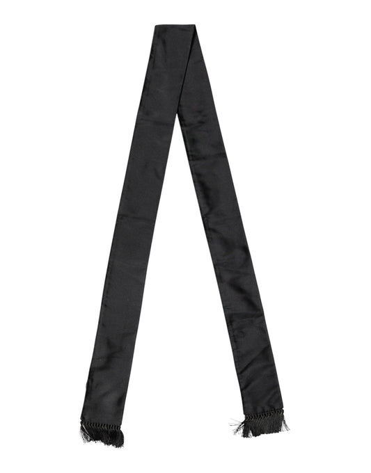 Dolce & Gabbana Black Silk Fringes Neck Wrap Foulard Scarf Curated Luxury Accessories by Orvyn