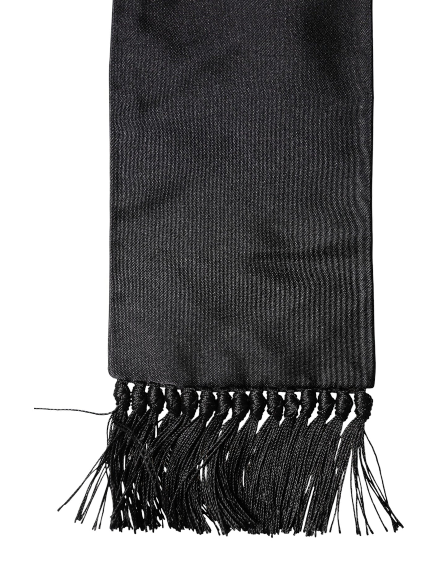 Dolce & Gabbana Black Silk Fringes Neck Wrap Foulard Scarf Curated Luxury Accessories by Orvyn