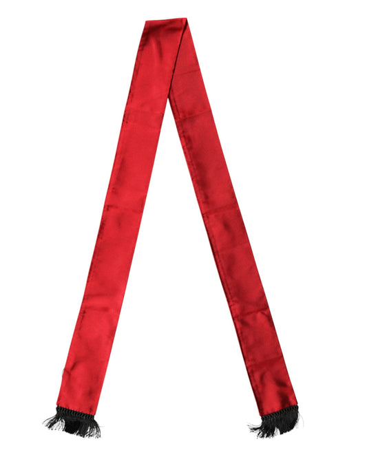 Dolce & Gabbana Red Silk Fringes Neck Wrap Foulard Scarf Curated Luxury Accessories by Orvyn