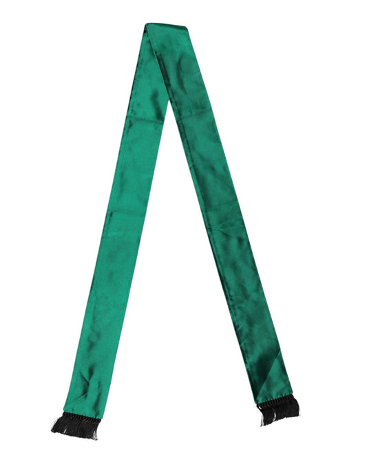 Dolce & Gabbana Green Silk Fringes Neck Wrap Foulard Scarf Curated Luxury Accessories by Orvyn