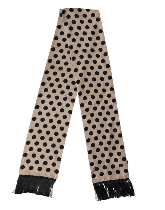 Dolce & Gabbana Brown Polka Dot Silk Fringes Foulard Scarf Curated Luxury Accessories by Orvyn